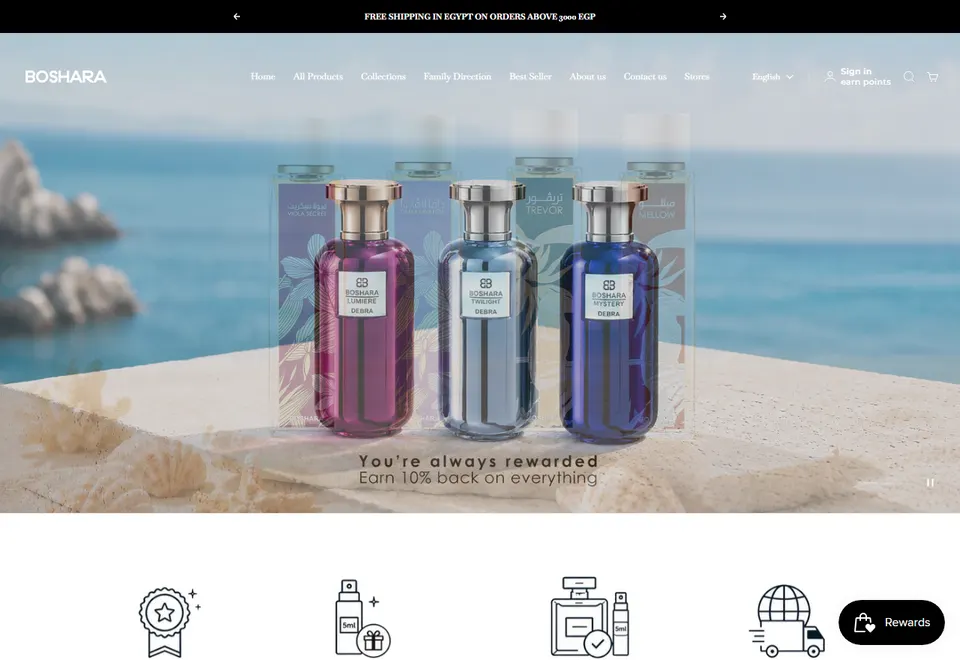 Screenshot of the Boshara Perfumes website