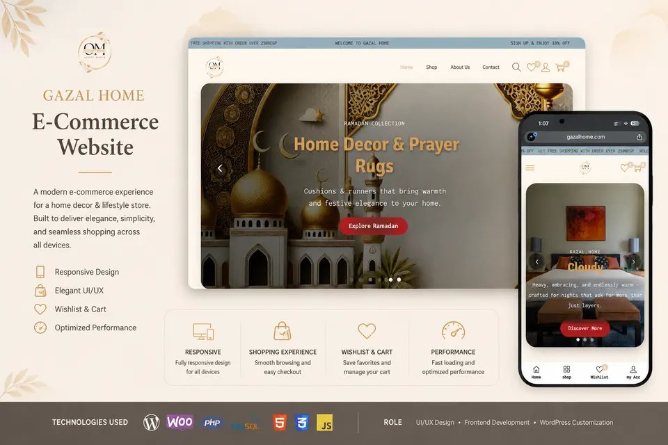 Screenshot of the Gazal Home website