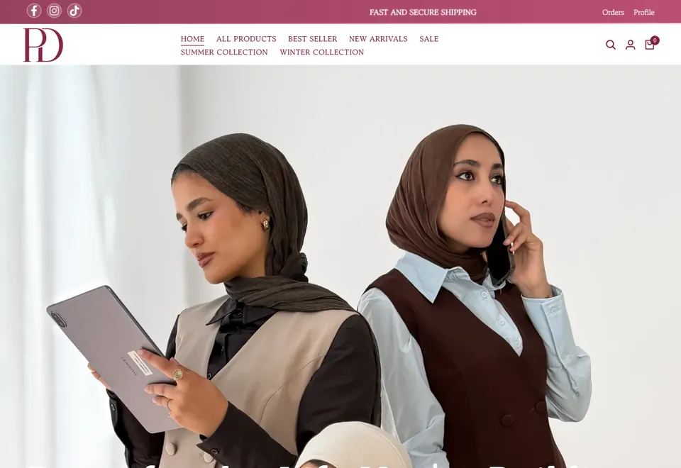 Screenshot of the Prim Dress website